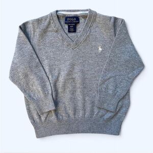Polo Ralph Lauren kid's Heather Gray V-Neck Sweater 2T school Pima cotton